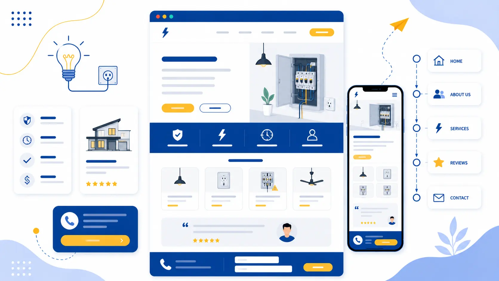 Illustration of a modern website for an electrician.