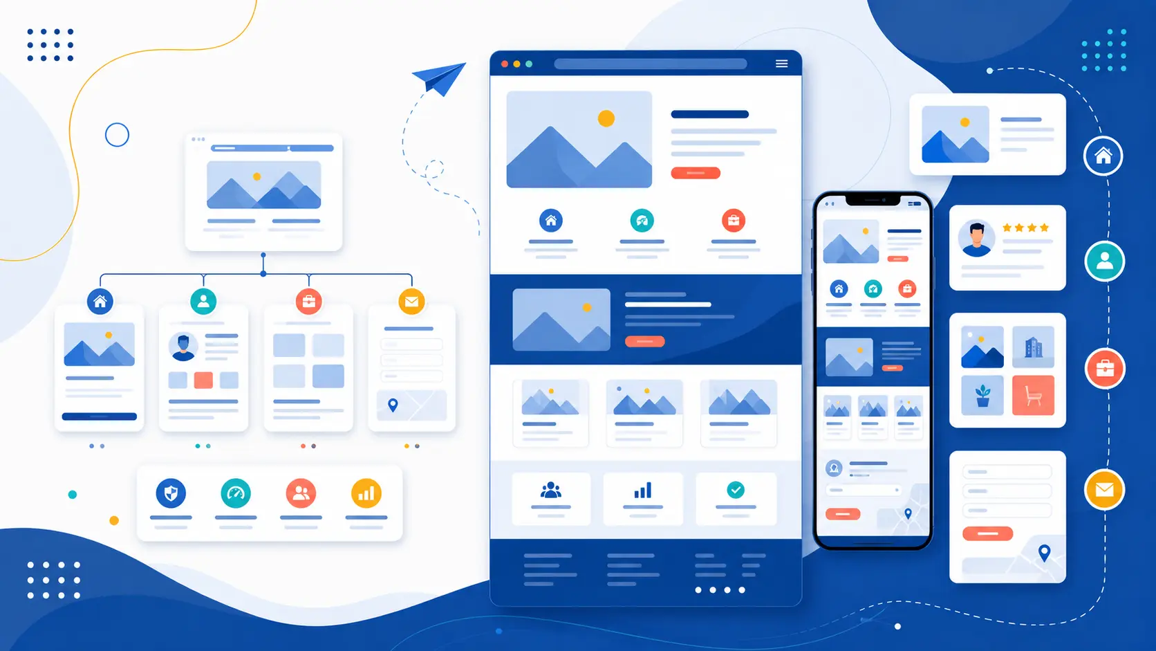 Illustration of a scrolling multi-page brochure website.